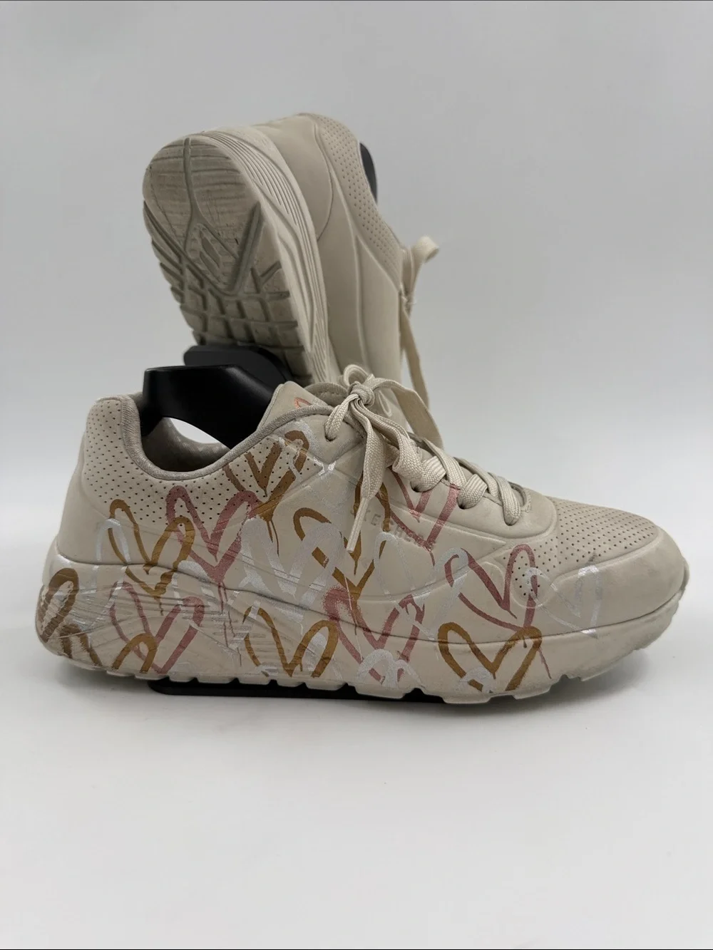 Skechers x JGoldcrown Uno Lite Metallic Love Sneakers Gold Silver Women's Size 5